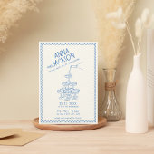 ハンド図解入りの、写真付きのレトロフランスのヴィンテージ結婚ブルー 招待状