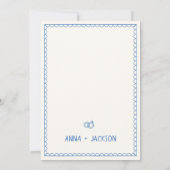 ハンド図解入りの、写真付きのレトロフランスのヴィンテージ結婚ブルー 招待状 (裏面)