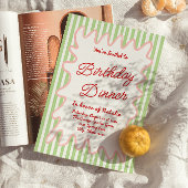 ハンド書カラフルストライプおもしろい誕生日ディナー 招待状