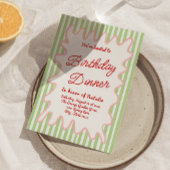 ハンド書カラフルストライプおもしろい誕生日ディナー 招待状