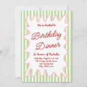 ハンド書カラフルストライプおもしろい誕生日ディナー 招待状 (正面)