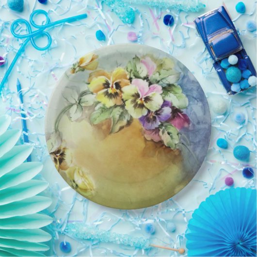 ハンド絵を描アンティークスタイルパンジー誕生日結婚ズ ペーパープレート (パーティー)