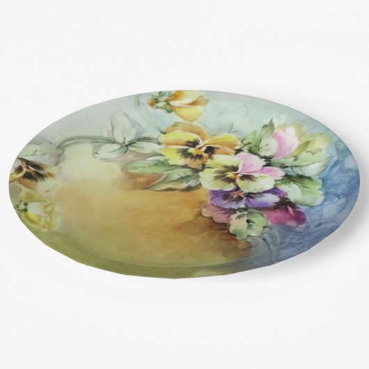 ハンド絵を描アンティークスタイルパンジー誕生日結婚ズ ペーパープレート (アングル)