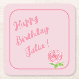 ハンド絵を描ウォータカラーバラハッピーバースデー スクエアペーパーコースター