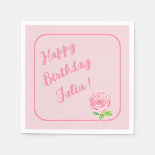 ハンド絵を描ウォータカラーバラハッピーバースデー スタンダードカクテルナプキン (正面)