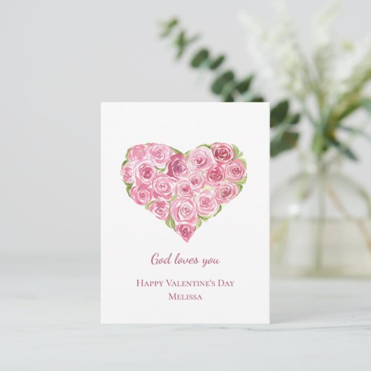 ハンド絵を描ウォーターカラーバラハートバレンタインデー シーズンポストカード (スタンド正面)