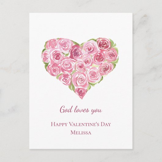 ハンド絵を描ウォーターカラーバラハートバレンタインデー シーズンポストカード (正面)