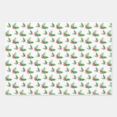 ハンド絵を描ウォーターカラーパインリースレッドベリー ラッピングペーパーシート (正面)