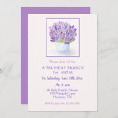 ハンド絵を描ウォーターカラーラベンダーフローラ誕生日 招待状 (正面/裏面)