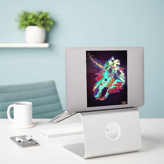 ハンド絵を描カラフルスカル シール (デスク上のノートパソコン)