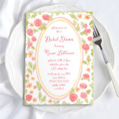 ハンド絵を描チャームオレンジレッドフローラブライダルシャワー 招待状