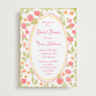 ハンド絵を描チャームオレンジレッドフローラブライダルシャワー 招待状