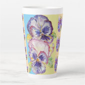 ハンド絵を描パープルパンシーパンジーフローララテマグ カフェラテマグ (正面)