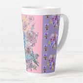 ハンド絵を描パープルブルーブジーフローララテマグ カフェラテマグ (右アングル)