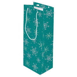 ハンド絵を描ホワイト&アクアスノーフレークスオンティール（緑がかった色） ワインギフトバッグ