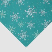 ハンド絵を描ホワイト&アクアスノーフレークスオンティール(緑がかった色) 薄葉紙 (詳細)