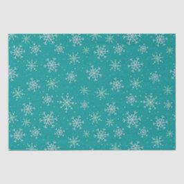 ハンド絵を描ホワイト&アクアスノーフレークスオンティール（緑がかった色） 薄葉紙