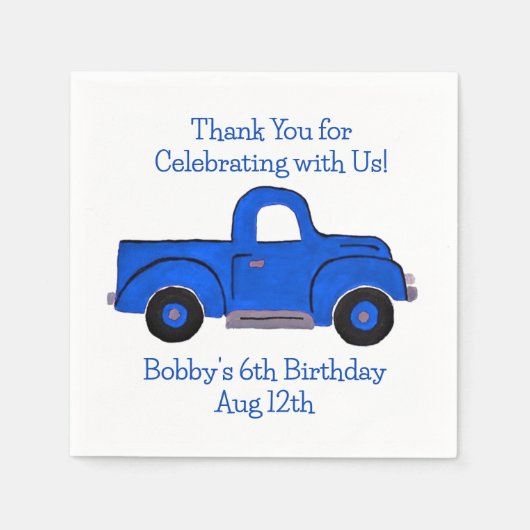 ハンド絵を描ヴィンテージブルートラック スタンダードカクテルナプキン (正面)