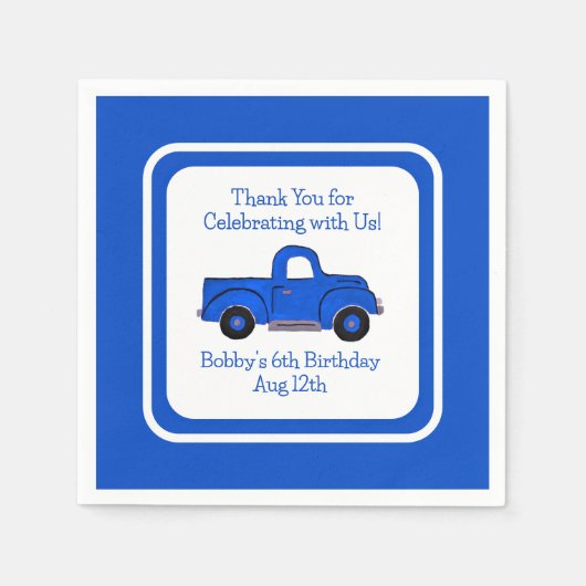 ハンド絵を描ヴィンテージブルー縁どトラック スタンダードカクテルナプキン (正面)