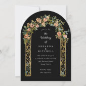 ハンド絵を描新しいバラアーチブラック結婚ズ 招待状 (正面)