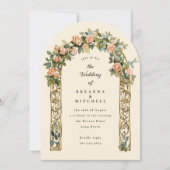 ハンド絵を描新しいバラ結婚アーチ 招待状 (正面)