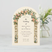 ハンド絵を描新しいバラ結婚アーチ 招待状 (スタンド正面)