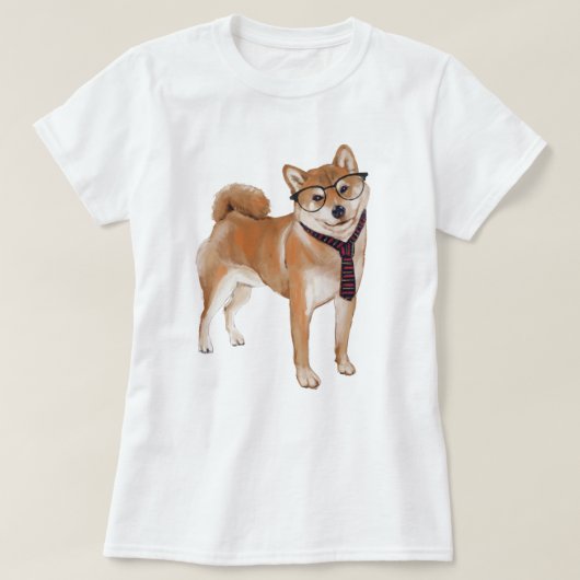 ハンド絵を描柴犬日本の犬 Tシャツ (デザイン正面)