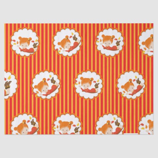 ハンド絵を描秋愛らしい女の子ティッシュペーパー 薄葉紙 (正面)