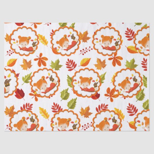 ハンド絵を描秋愛らしい女の子ティッシュペーパー 薄葉紙 (正面)