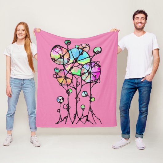 ハンド絵画- 抽象芸術ツリーグループ3 フリースブランケット (インサイチュ)