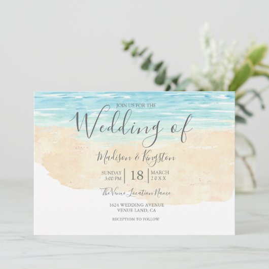 ハンド色彩の鮮やかウォータカラービーチ結婚式招待状 招待状 (スタンド正面)