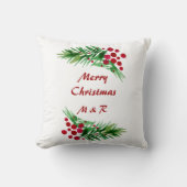 ハンド色彩の鮮やかウォーターカラーパインリース、赤い果実 クッション (正面)