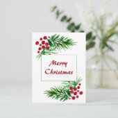 ハンド色彩の鮮やかウォーターカラーパインリース、赤い果実 シーズンポストカード (スタンド正面)