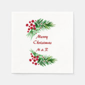 ハンド色彩の鮮やかウォーターカラーパインリース、赤い果実 スタンダードカクテルナプキン (正面)