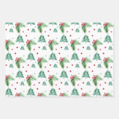 ハンド色彩の鮮やかウォーターカラーパインリース、赤い果実 ラッピングペーパーシート (正面2)