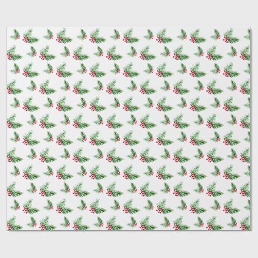 ハンド色彩の鮮やかウォーターカラーパインリース、赤い果実 ラッピングペーパー (フラット)