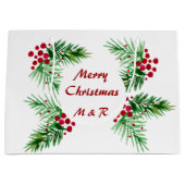 ハンド色彩の鮮やかウォーターカラーパインリース、赤い果実 ラージペーパーバッグ (正面)