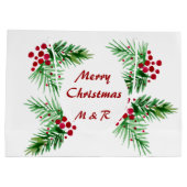 ハンド色彩の鮮やかウォーターカラーパインリース、赤い果実 ラージペーパーバッグ (裏面)