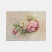 ハンド色彩の鮮やかスタイルヴィンテージピンクとホワイトローズ フリースブランケット (正面(横))