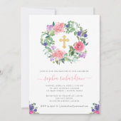 ハンド色彩の鮮やかフローラ|トレンディーの水彩バプテスマ 招待状 (正面)