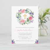 ハンド色彩の鮮やかフローラ|トレンディーの水彩バプテスマ 招待状 (スタンド正面)