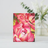 ハンナゴードンピンクのバラの花の水彩画 ポストカード (スタンド正面)