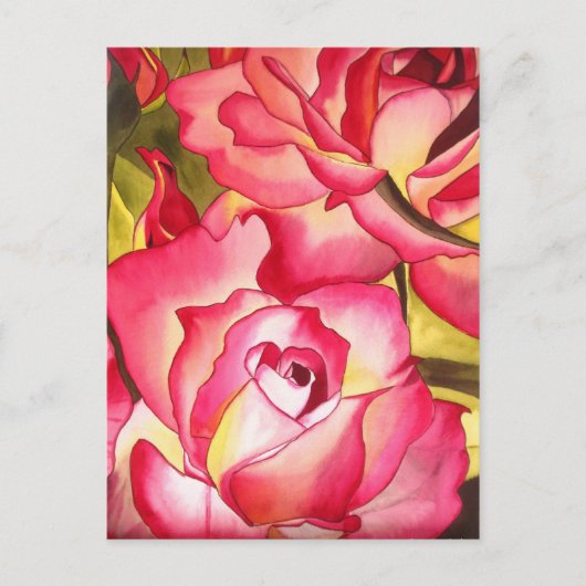 ハンナゴードンピンクのバラの花の水彩画 ポストカード (正面)