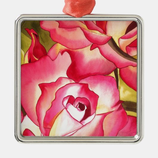 ハンナゴードンピンクローズ水彩画 メタルオーナメント (正面)