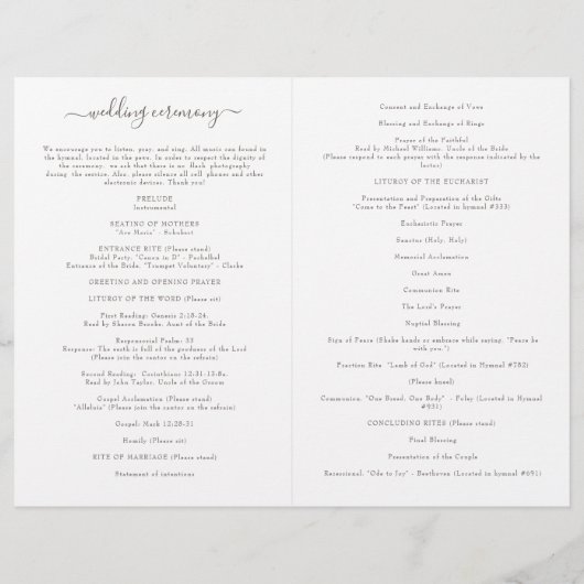 ハンナピンクカトリック結婚式 プログラムミサ (裏面)