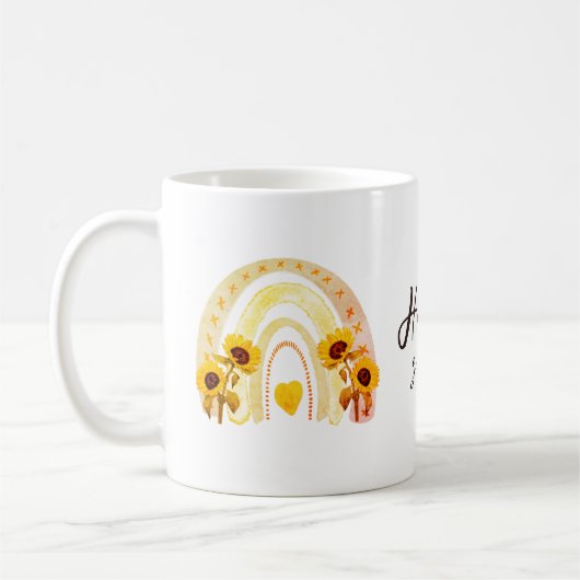 ハンナヘブライ語の意味グレスレインボーヒマワールボホ コーヒーマグカップ (左)