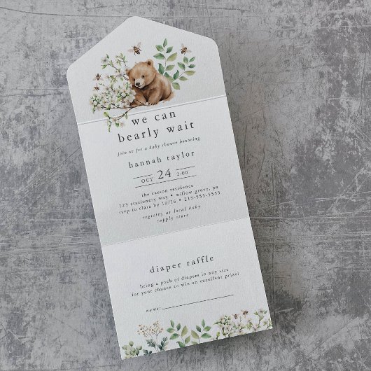 ハンナベアーウッドランドおむつラッフルベビーシャワー オールインワン招待状