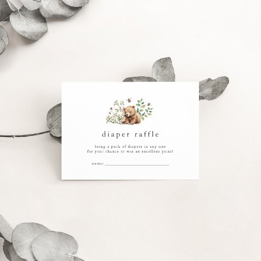 ハンナベアーウッドランドベビーシャワーおむつラッフル エンクロージャーカード