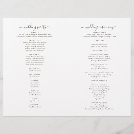 ハンナ折エレガントり畳み結婚式プログラム (裏面)