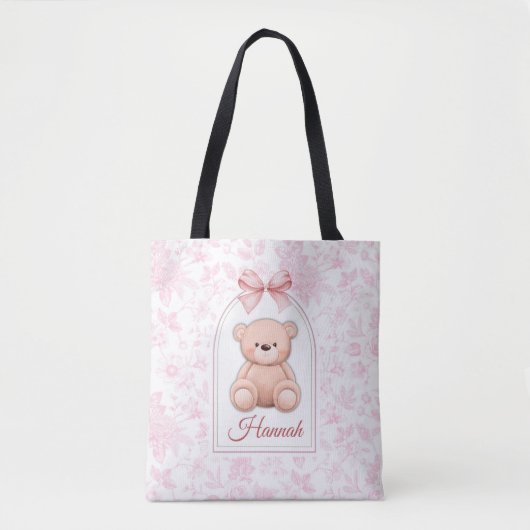 ハンナ | カスタムピンクテディベア子供部屋デザイン トートバッグ (正面)
